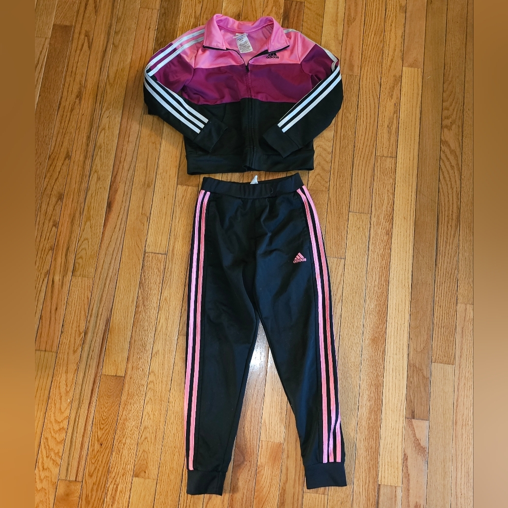 Girl's NWOT Adidas Black and Pink Tapered Sweatpants & Jacket Set Size 7/8